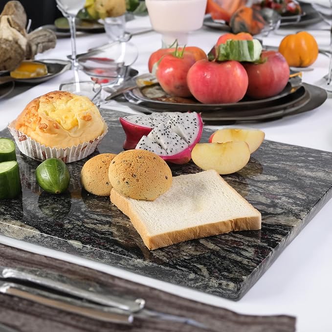 Koville Brazilian Natural Granite Cutting Board for Kitchen, 16x12inch Large Hand Crafted Stone Slab for Cheese, Charcuterie, Pastry Board - Wedding Gift, House Warming Gift