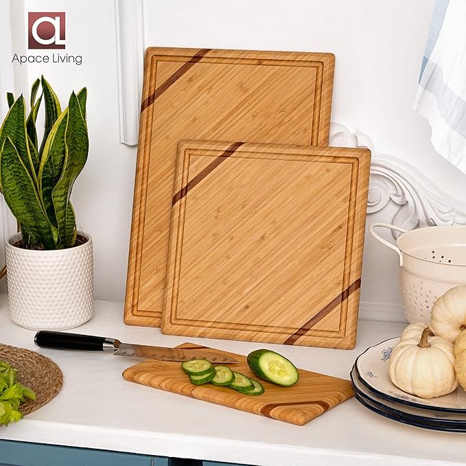 Chorus Bamboo Cutting Board Set with Juice Groove (Set of 3) - Luxury Organic Wood Chopping Board for Kitchen, Wooden Cutting Board for Meat (Butcher Block), Vegetables, Cheese