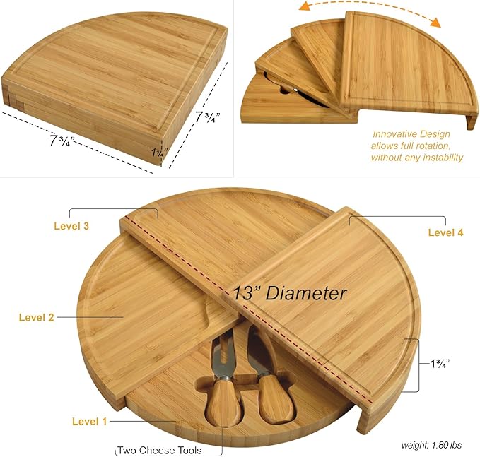 Picnic at Ascot Patented Personalized Monogrammed Engraved Bamboo Cheese/Charcuterie Board with Cheese Knives- Designed & Quality Checked in the USA