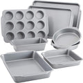 Farberware Nonstick Bakeware Set Includes Cookie Sheets/Baking Cake Muffin and Bread Pan, 8 Piece, Gray