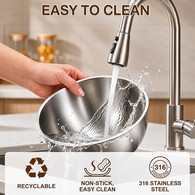 Stainless Steel Mixing Bowls Set of 3, 1.5/2.5/4 Qt Metal Mixing Bowl Set for Baking, Salad, Cooking & Meal Prep, Nesting Stainless Steel Bowls with Measurement Marks, Dishwasher Safe