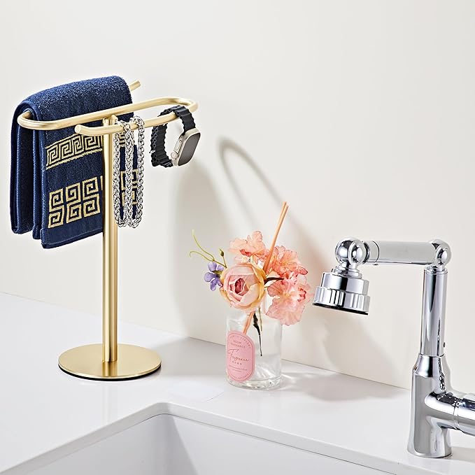 Gold Hand Towel Holder Stand,13 Inch Free-Standing Towel Rack, SUS304 Stainless Steel Towel Bar Rack Stand, Tower Bar for Bathroom Kitchen Vanity Countertop…