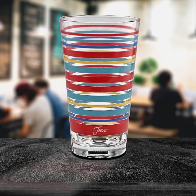 Culver Officially Licensed Fiesta Stripes 16-Ounce Tapered Cooler Glass (Set of 4) (Vibrant Collection)