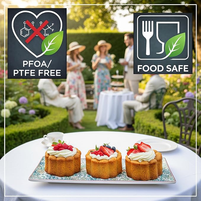 Wrenbury Mini Fluted Cake Pan 6 Cup Nonstick - Small Brownie Bowl Tin | for Individual Cakes, Shortbread & Cornbread - PFOA Free Carbon Steel Mold with Recipe Book