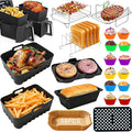 Dual Air Fryer Accessories, Reusable Compatible for Ninja Foodi DZ201, DZ401, DZ550, DZ302, COSORI 9QT, Chefman, Instant, and 6-in-1 8-10QT Dual Basket Air Fryersr,Silicone Liner, Grill