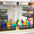 Under Sink Organizer for Bathroom, 3 Tier Adjustable Height Under Sink Storage, Sliding Pull Out Cabinet Organizer Shelf, Metal Multi-Purpose Cabinet Organizer for Kitchen (2 Pack, Black)