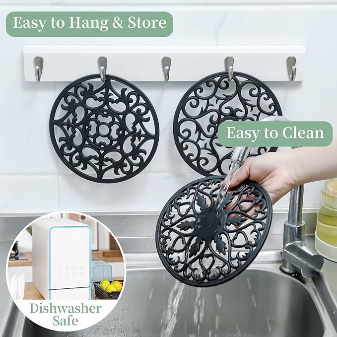 Silicone Trivets Mats for Hot Dishes, Countertop, Hot Pots and Pans, Heat Resistant Modern Silicone Hot Pads for Kitchen Table, White Trivet Mats Round, Multi-Use Intricately Mat