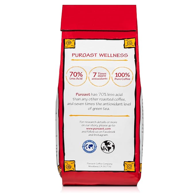 Puroast Low Acid Coffee Bean | Organic House Blend Roast Whole Bean | Medium Roast | High Antioxidants & High pH |No Bitter Aftertaste | Reduced Heartburn & GERD | Suitable for Cold Brew - 12 oz