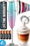 Zulay Kitchen Powerful Milk Frother Wand With 4 AA Duracell Batteries - Ultra Fast Handheld Drink Mixer - Electric Whisk Foam Maker for Coffee, Lattes, Cappuccino, Matcha & Creamer - Pink Spritz