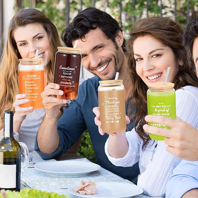 6 Set Employee Appreciation Gifts Bulk, OLSUNOR Personalized Inspirational Thank You Gifts for Graduation Season Coworker 16 oz Can Shaped Beer Glass Cups, Gift Box and Card for Team Women Men Teacher