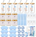 Reallnaive 43 Pcs Baby Shower Prizes for Player Winner Wedding Bridal Shower Favor Gifts Including Glass Cups Aromatherapy Candle Eye Mask Hair Band Greeting Card Pen Ribbon Gift Bag(Bear Style,Blue)