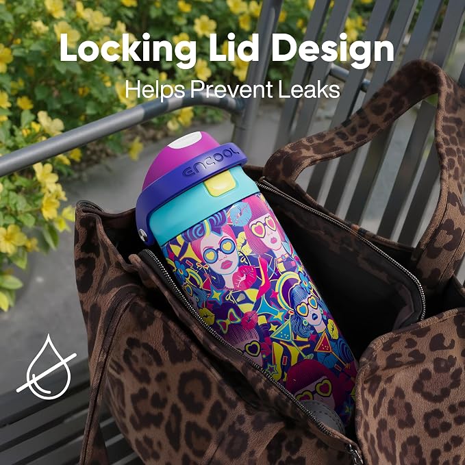 ENCOOL Leakproof Insulated Water Bottle with Straw Dual-Sip Water Bottle Bag-Safe Design for Work, Commute & Gym – Keeps Drinks Cold All Day, 24 oz, Vibe Spice