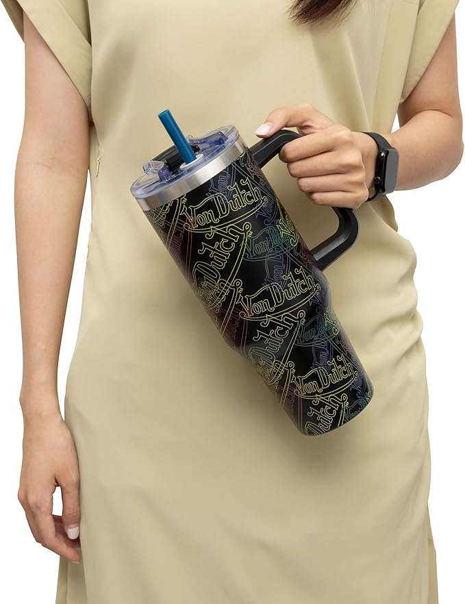 Von Dutch Neon Logo 40oz Double Walled Insulated Food Grade Stainless Steel Tumbler, BPA Free - 24 Hours Cold / 10 Hours Hot