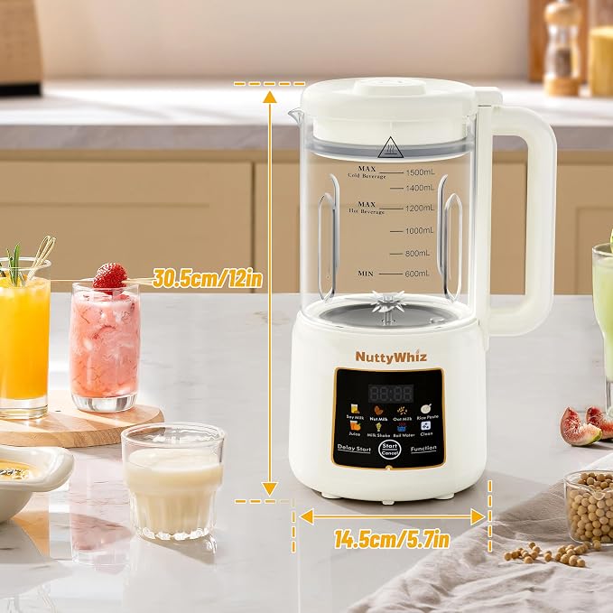50oz Nut Milk Maker Machine, 8 in 1 Soy Milk Maker with 12 Blades | No Soak/Delay Start/Keep Warm/Self-Clean for Homemade Almond/Soy/Oat Milk, Juice, Plant-Based Dairy Free for Family & Party