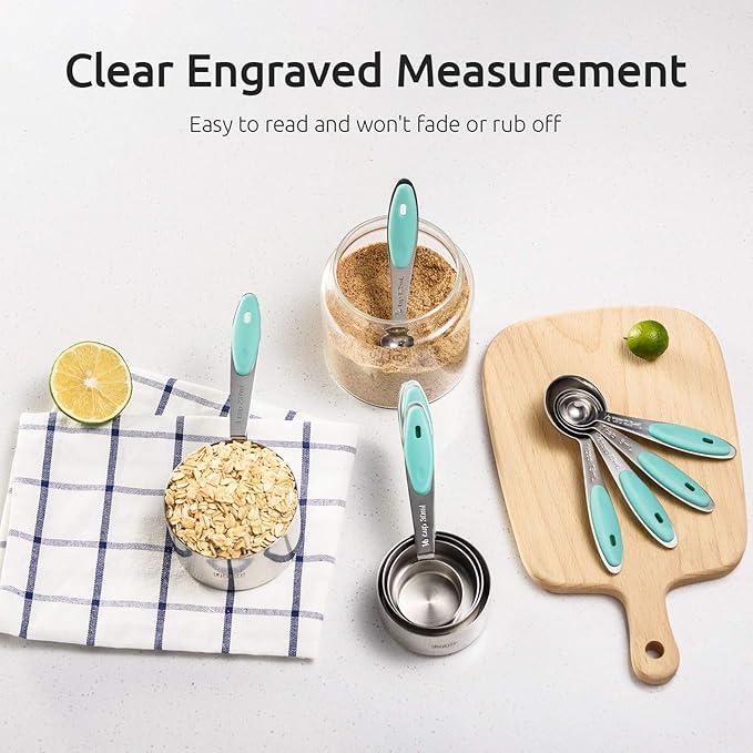 U-Taste 18/8 Stainless Steel Measuring Cups and Spoons Set of 10 Piece (Aqua Sky), U-Taste 600ºF Heat Resistant 11.38in Silicone Spoon Spatula (Aqua Sky)