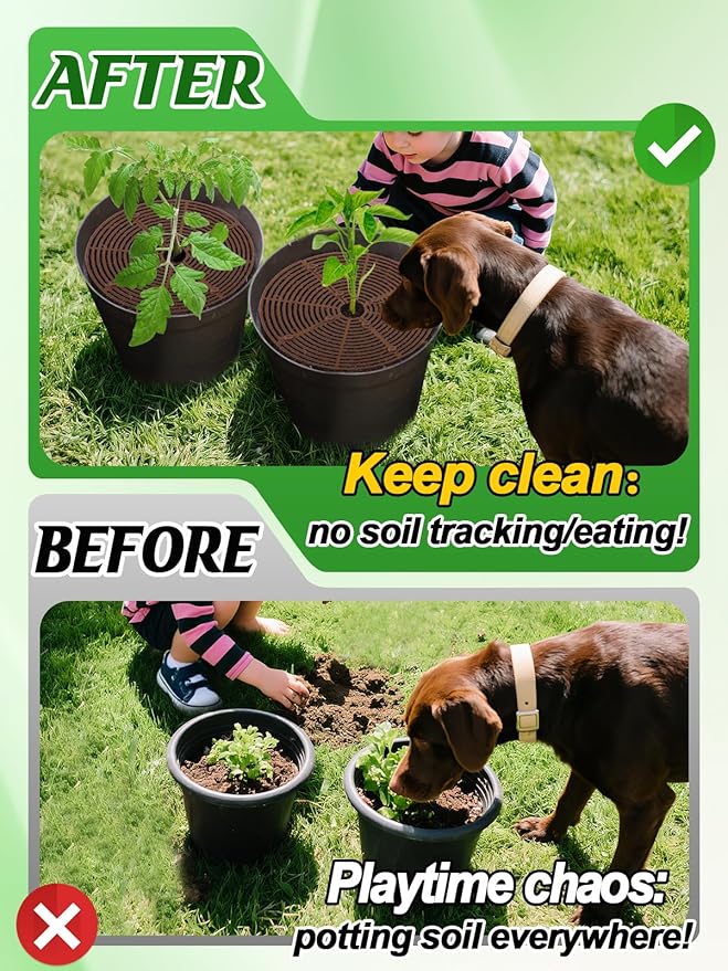 ANPHSIN 3 Plant Pot Grid Cover Protectors from Animals - 20.8" Dia Cuttable Flower Pot Soil Cover with 36 Stakes, Keep Cats Out of Potted Plants, Indoor Cat Digging Stopper, Baby Safety