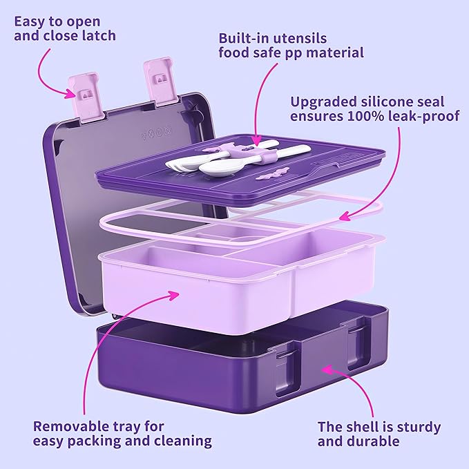 rockpapa Kids Lunch Box Set with 14oz Insulated Water Bottle & Lunch Bag, Leakproof 5.5 Cups Bento Box for School & Children, BPA-Free, Microwave Safe for Boys Girls (Purple Butterfly)