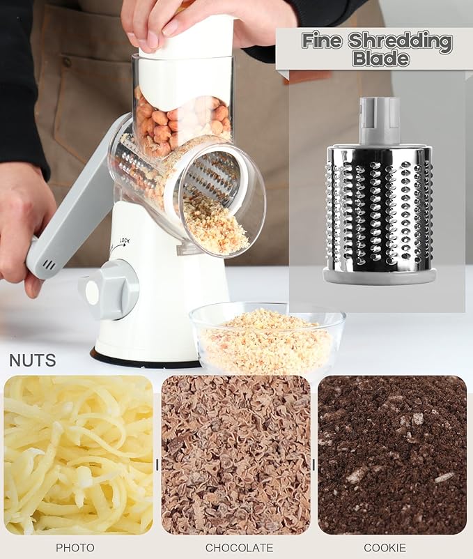 Ourokhome Vegetable Chopper Onion Cutter with Container Multifunctional Food Chopper with 2 Blades, Rotary Cheese Grater Hand Crank, Kitchen Shredder Speed Mandolin Slicer Nuts Grinder with Handle