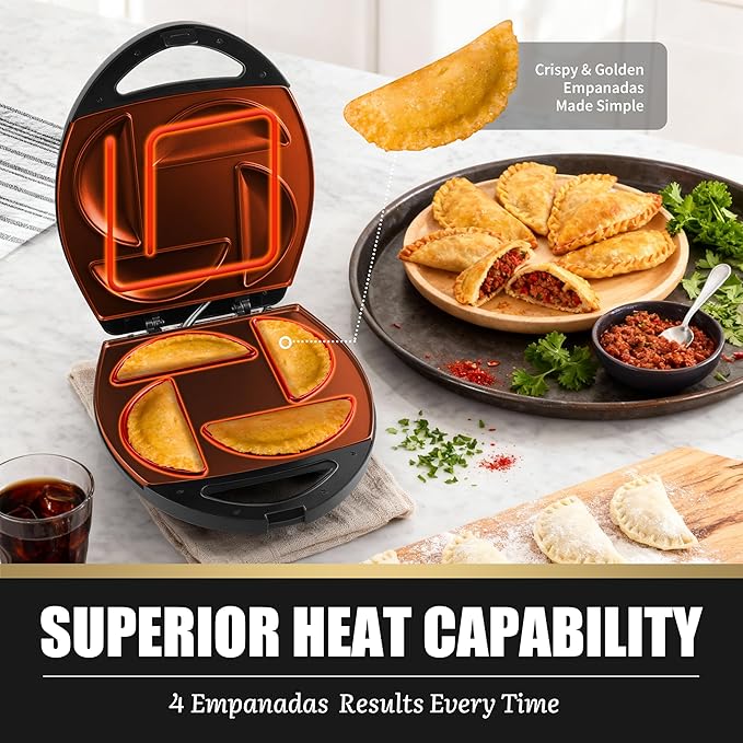 FineMade Electric Empanada Maker Machine with Press Mold, Large Dumpling Maker, Pierogi Maker Press Machine, Make 4 Psc of 6 Inches Large Empanadas, Jamaican Beef Patties,Calzones, Pocket Pies
