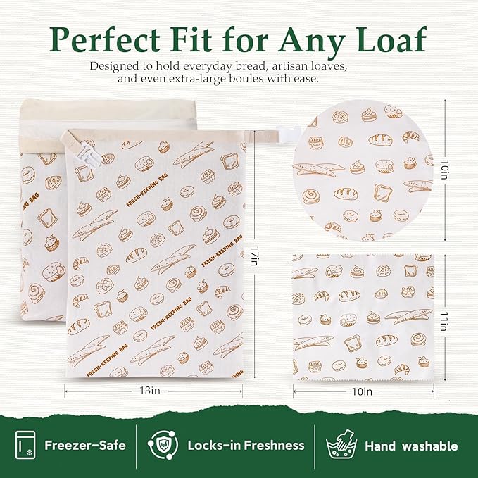 5PCS Beeswax Bread Bags with Zipper Seal, Reusable Beeswax Wrap, Plastic-Free Food Storage Wrap, 2 Sourdough Natural Beeswax Bread Storage Bag, 1 Wrap, 2 Bowl Cover