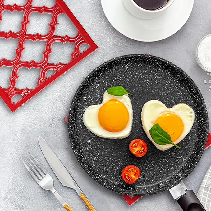 JOGREFUL Cast Iron Trivet Mats, Kitchen Pot Holders to Portect Table/Countertops, Heat Resistant Mats for Teapot/Hot Dishers/Plates, Vintage Mats with Weighted-Base, Red