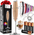 Zulay Kitchen Powerful Milk Frother Wand With 4 AA Duracell Batteries - Ultra Fast Handheld Drink Mixer - Electric Whisk Foam Maker for Coffee, Lattes, Cappuccino, Matcha & Creamer - Maple