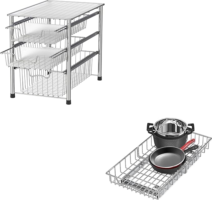 Simple Houseware 3 Tier Basket Drawer + Cabinet Pull-Out Shelf