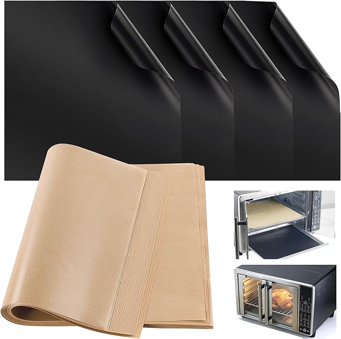 Air Fryer Liners Designed for Gourmia Air Fryer Toaster Oven Combo, 100Pcs Unbleached Parchment Paper Dispoable & 4 Pcs AirFryer Oven Liners Accessories for Gourmia Toaster Oven
