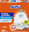 Hefty Ultra Strong 13 Gallon Trash Bags, Tall Kitchen Trash Bags 13 Gallon Size, Drawstring Closure, Continuous Odor Control, White, Unscented, 110 Bags