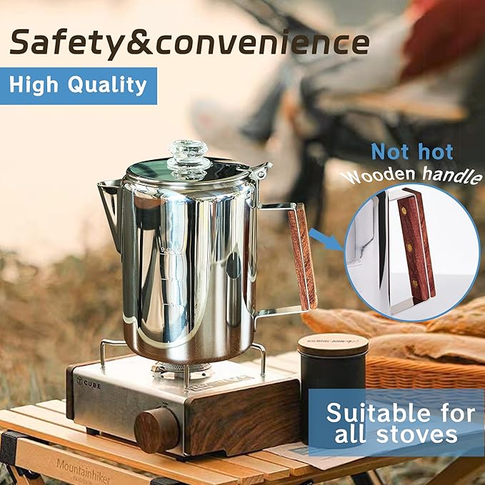 ZOWIE KING Camping-Fire Coffee Percolator Stovetop Pot- Stainless Steel Stove top Coffee Pot, Unleash Flavor in the Great Outdoors (12 Cups)