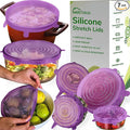 Reusable Silicone Stretch Lids for Food Storage in Fridge - Elastic Heat-Resistant Bowl Covers, Cups, Cans, Jars - Universal Food Grade Lid for Containers - 7 Pack - Purple Stretchy Lid Set