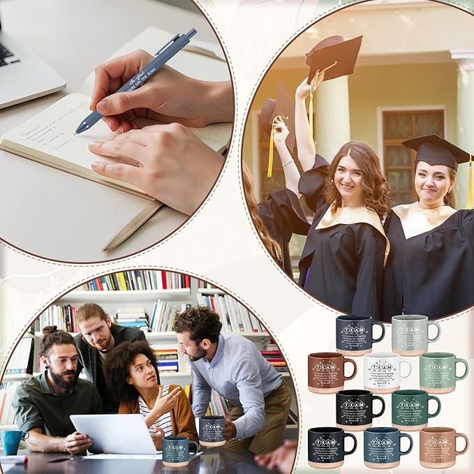 Didaey 10 Sets Team Appreciation Gifts Set 13oz Inspirational Ceramic Coffee Mugs A6 Leather Notebooks Ballpoint Pens Bulk Thank You Gifts for Team Members, Employees, Staff, Nurses