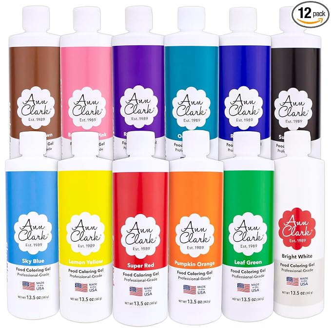 Ann Clark Professional Grade Food Coloring Extra Large 13.5 oz Bottles 12-Color Set