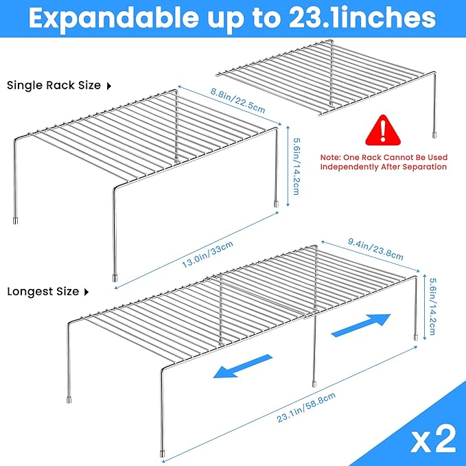 Tomorotec Stainless Steel Expandable Kitchen Storage Organizer Spice Rack Cabinet Organization Heavy-Duty Rustproof Shelf, Adjustable Durable Rack Space Saving Countertop Drawer Cabinet Pantry (2)