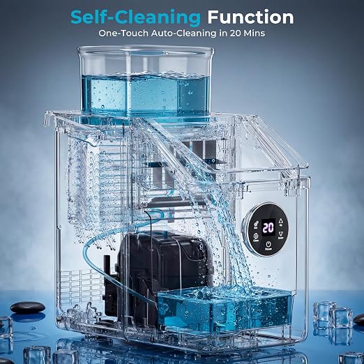 Electactic Countertop Ice Cube Maker, 16Pcs Ready in 13 Mins, 26Lbs/Day, Adjust Ice Thickness, 24H-Timer, Portable Self-Cleaning Compact Ice Machine with Handle