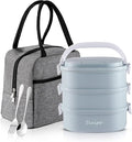 Bento Box Adult Lunch Box, Lunch Box for Men Women with Insulated Lunch Bag, Stainless Steel Salad Lunch Containers, Stackable Leakproof Lunch Kit(Blue)