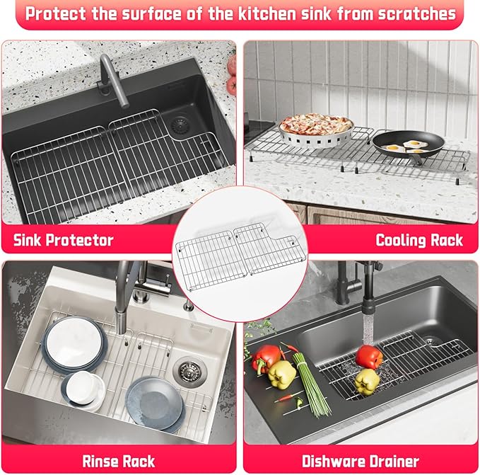 29 1/8" x 14 11/16" Sink Rack for Bottom of Sink for Kohler K-6639-ST Whitehaven and 6488 Farmhouse Sink Protectors Compatible, 304 Stainless Steel kohler Farmhouse Sink Protectors