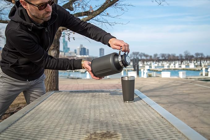 GrowlerWerks Element Stainless Steel Growler – Double-Wall Vacuum-Insulated for Cold Beverages All Day – Beer, Seltzer, Hydro, Coffee – Easy Pour Spout, Twist Lock Cap, and To Go Carry Handle, 64 oz