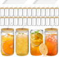 30 Pcs Glass Cups with Bamboo Lids and Straws - 16oz Glass Tumbler, Iced Coffee Cup, Can Shaped Drinking Glasses for Coffee, Tea, Smoothie, Juice, Cocktail Include Cleaning Brushes & Boxes
