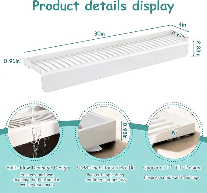 Silicone Sink Edge Protector Splash Guard, 30x4 Inch with Suction Cups & 5°Tilt, Cuttable for Kitchen Bathroom Countertops, Granite Quartz Surfaces (Transparency)