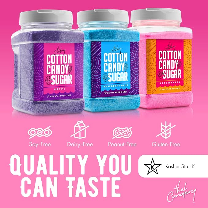 The Candery Cotton Candy Floss Sugar (3-Pack) Includes 100 Premium Cones (3-Pack 46oz with 100 Cones)
