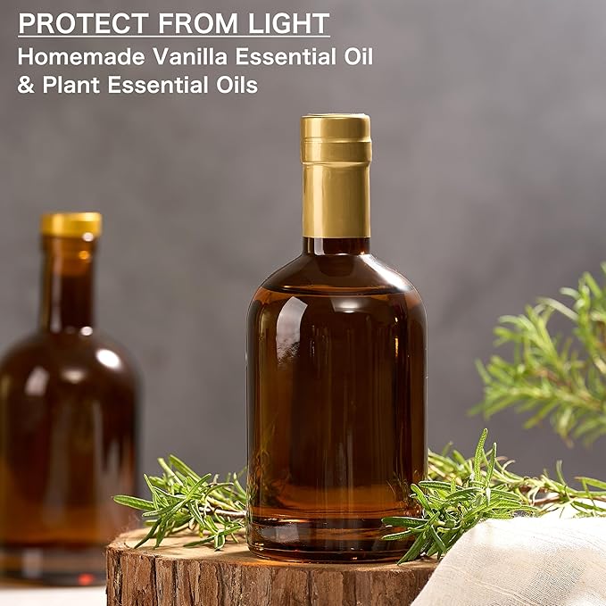 Danmu 12 fl.oz.Glass Bottles with Airtight Lid,Thick Base Glass Bottles with T-Top Cap,Glass Bottles for Liquor,Wine,Beverages,Oil,Vinegar,Kombucha,Beer,with Cork Stopper,375ml 6 Pack