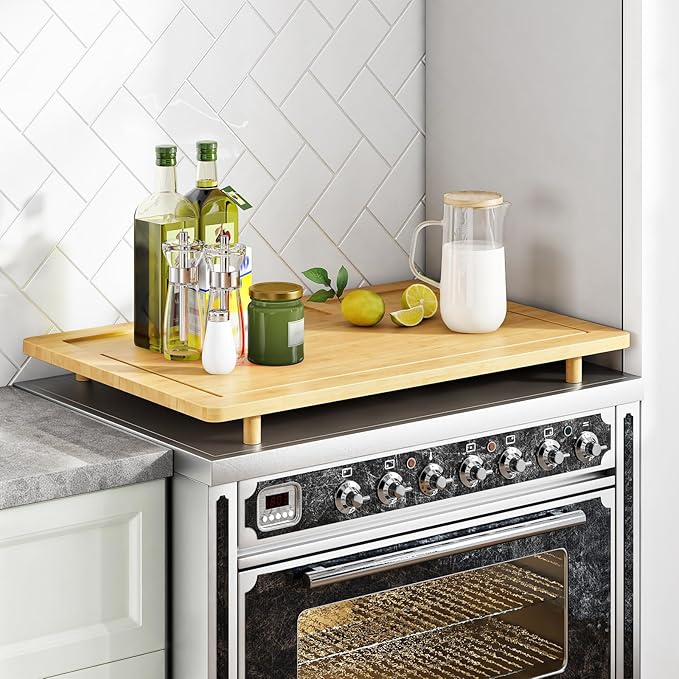 HOOBRO Bamboo Stove Top Cover, Noodle Board Stove Cover with Removable Legs, Stove Top Cover Board for 30”x22” Electric Stove, Gas Burners, Stove Cover Cutting Board for Sink, Oven, Natural YL76TL01