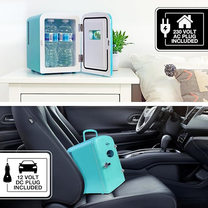 Koolatron Retro Mini Fridge 4 Liter Green Portable Refrigerator for Bedroom Office Dorm Skincare Table Top Beverage Cooler Travel Bottle Warmer Kimchi Fridge Car Outdoor Patio 6 Can Capacity