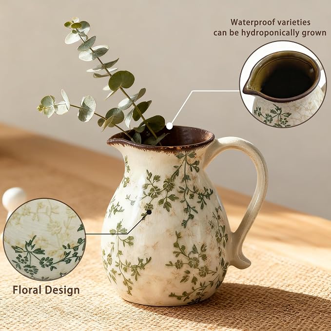 Ceramic Utensil Holder for Kitchen Counter, 6.1 Inch Vintage Farmhouse Rustic Cooking Utensil Holder, Modern Home Decor Countertop Organizer Crock for Flower Pot, Spoons & Kitchen Tools