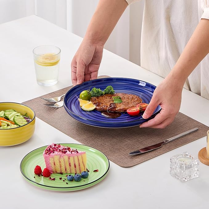 Bonita Dinnerware Sets 18 Pieces, Blue Stoneware Dishes Set for 6, Plates Set and Bowls Sets, Dishwasher and Microwave Safe (Vibrant 18, large)