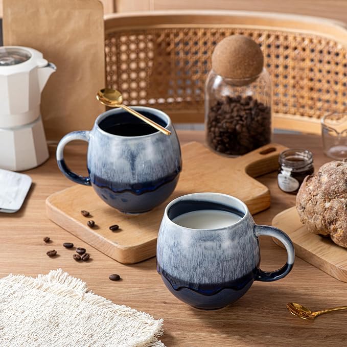 Ceramic Coffee Mugs | 16 oz Large Coffee Cups | Lead-Free | Microwave and Dishwasher Safe | Comfortable Handle | Aesthetic Nordic Design for Tea and Latte | Unique Father's Day & Housewarming Gift