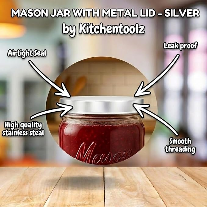 Kitchentoolz Half Gallon Glass Mason Jars with Extra Wide Mouth & Metal Lids - Airtight Food Storage & Canning Jars with Measurement Markings - 1/2 Gallon Mason Jar (4pk)