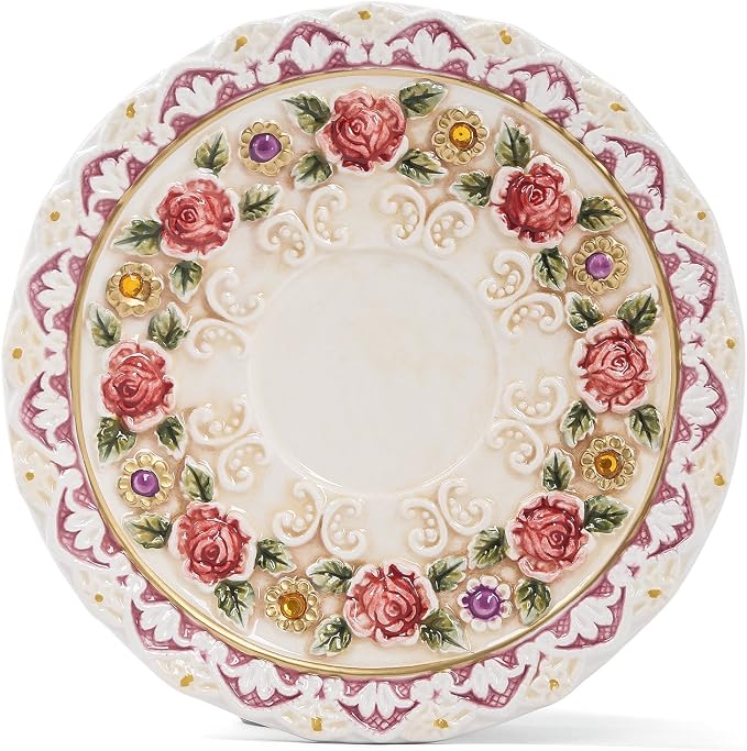 Ceramic Coffee Mug and Saucer Set for Women, Vitorian Hand-painted Rose Flower Tea Cup - 3oz(Red)