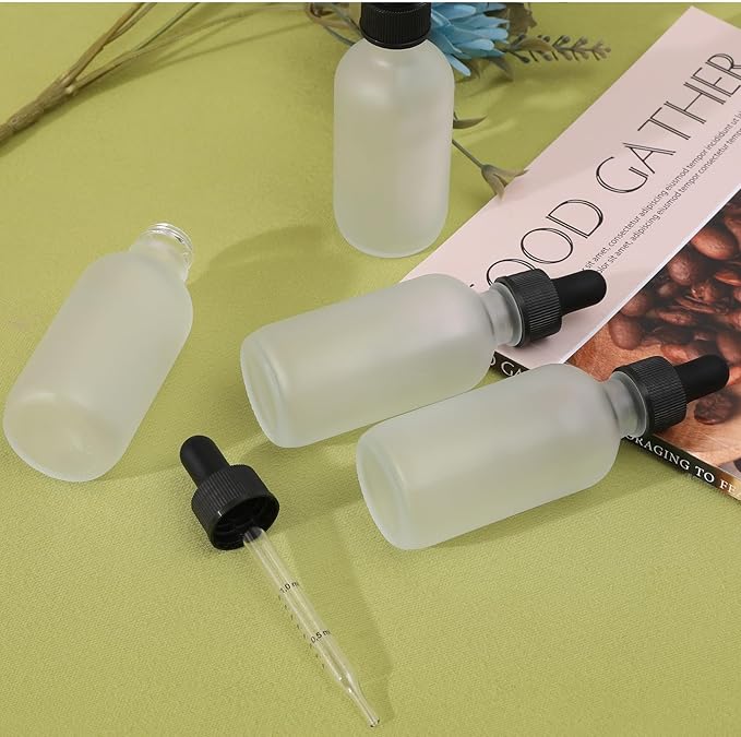 NOOEEISS 48 Pack, 2oz Glass Dropper Bottle, Preety Texture Tincture Bottles with Precise Scales Eye Droppe, for All Kinds Of Mixed Liquids,Leak-Proof Design for Easy Travel (Clear Frosted)